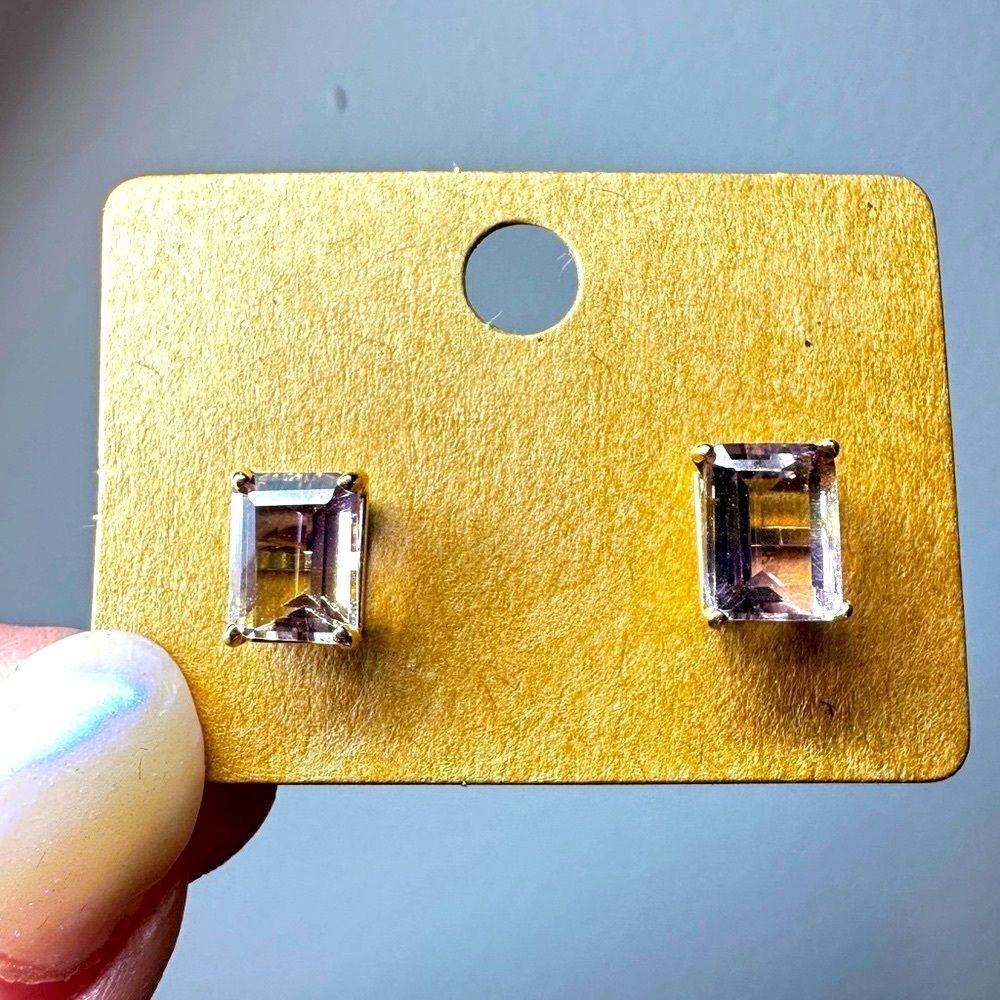 NWOT 5ctw genuine vvs quality ametrine stud earrings in 14k yellow gold!